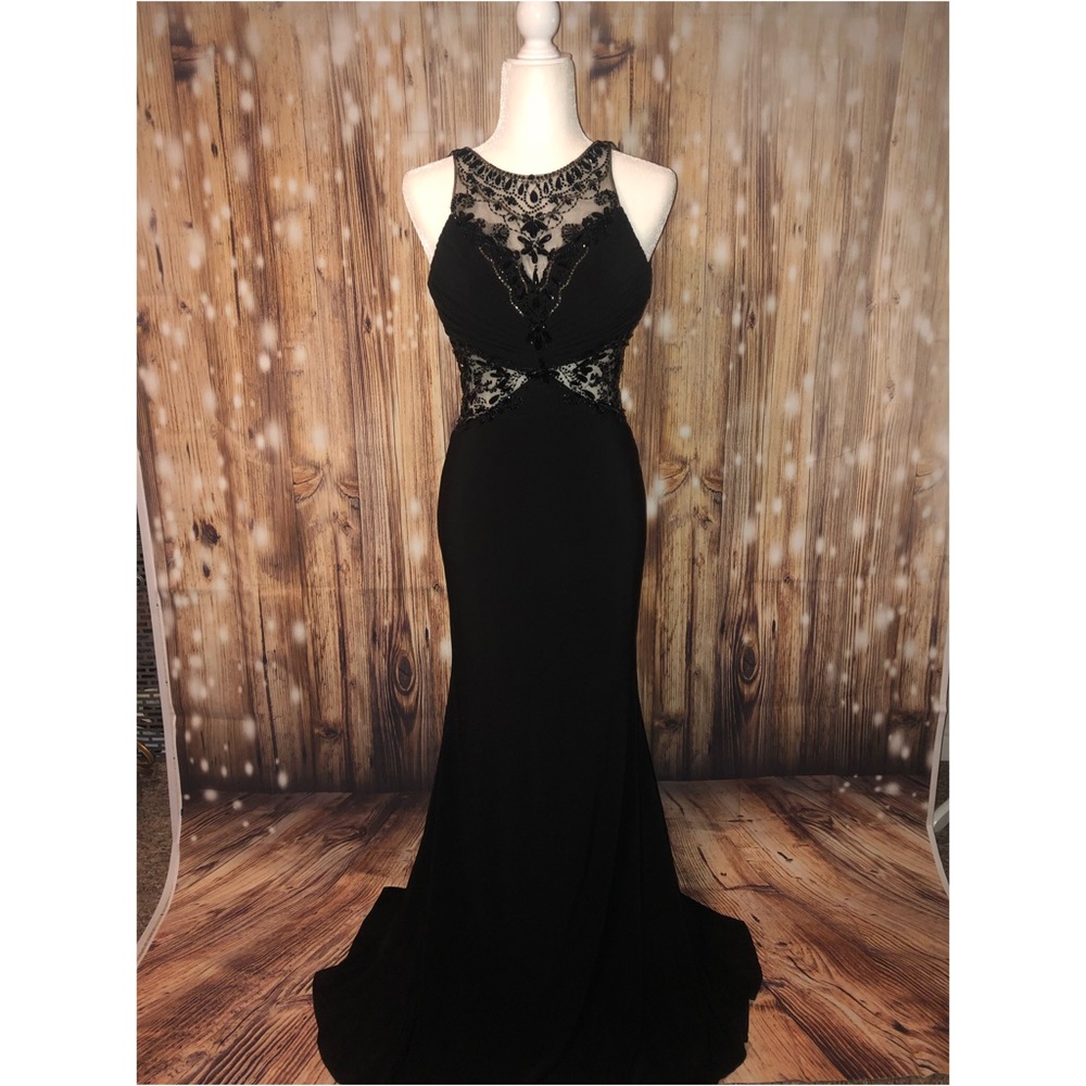 ✨ stunning black beaded fitted evening gown